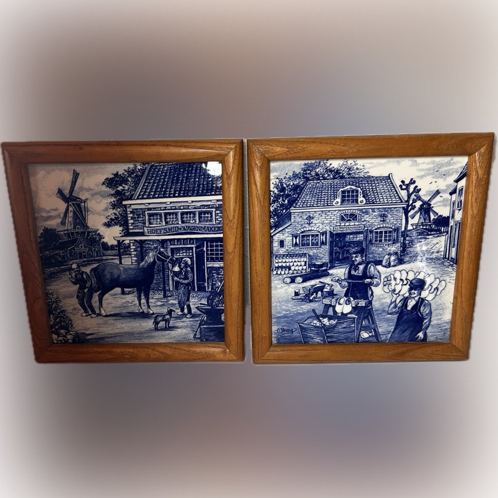 Vintage Royal Mosa hand-painted Delft Blue tiles